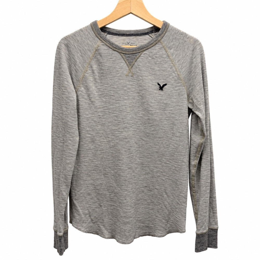 American Eagle Vtg Mens Heritage Baby Waffle Thermal Shirt XS Grunge Y2K Gray
